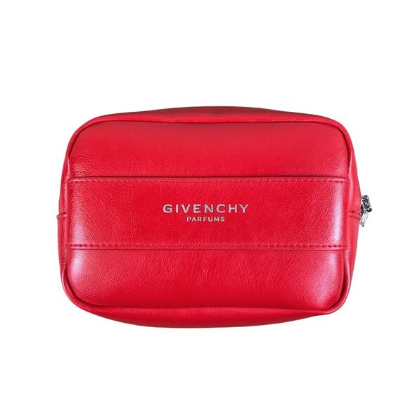 GIVENCHY Parfums Embossed Pouch Clutch Red Zip Cosmetic Makeup Travel Designer - Picture 2 of 10